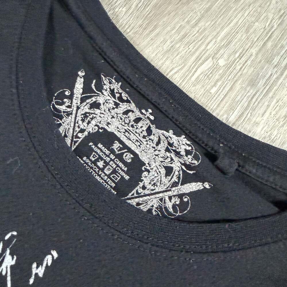 Y2K Grunge Graphic Tee with Cross and Winged Creature Print T-Shirt XL - Picture 3 of 6